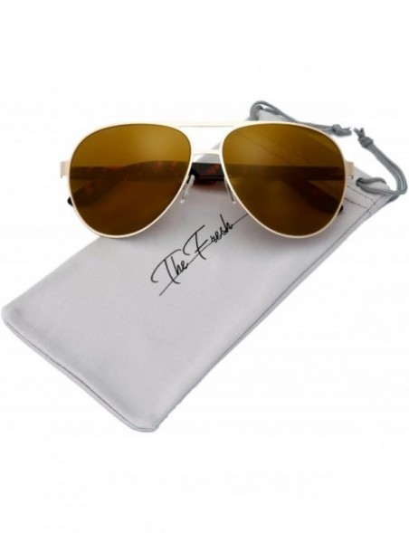 Aviator Steel Leather Frame Real Revo Mirror Lens Active Aviator Sunglasses Gift Box - 06-gold-demi Amber/ - CA1867DO7QY $15.14