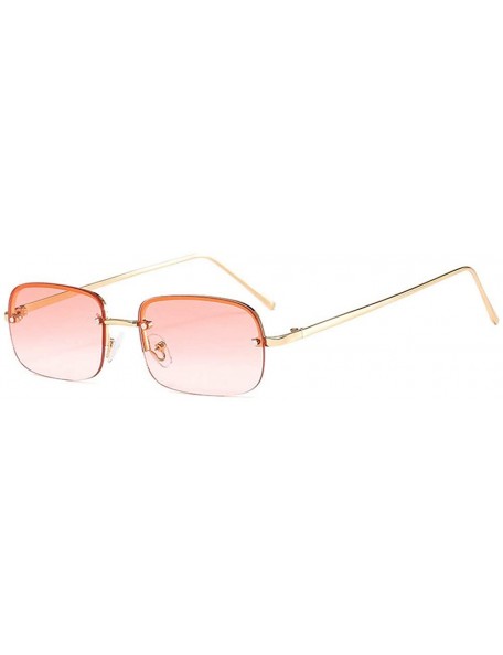 Rimless Small Rectangle Red Sunglasses Women Rimless Square Sun Glasses Men Punk Style Female Metal Retro Glasses - Pink - C5...