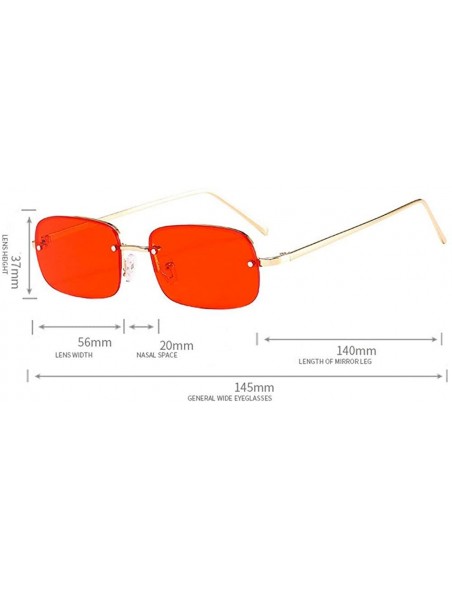 Rimless Small Rectangle Red Sunglasses Women Rimless Square Sun Glasses Men Punk Style Female Metal Retro Glasses - Pink - C5...