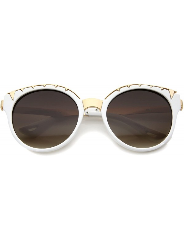 Cat Eye Women's Oversize Triangle Detail Round Cat Eye Sunglasses 55mm - White-gold / Lavender - C512I21RLFR $13.23