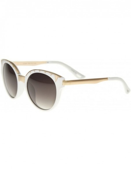 Cat Eye Women's Oversize Triangle Detail Round Cat Eye Sunglasses 55mm - White-gold / Lavender - C512I21RLFR $13.23