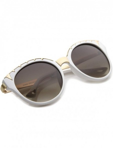 Cat Eye Women's Oversize Triangle Detail Round Cat Eye Sunglasses 55mm - White-gold / Lavender - C512I21RLFR $13.23