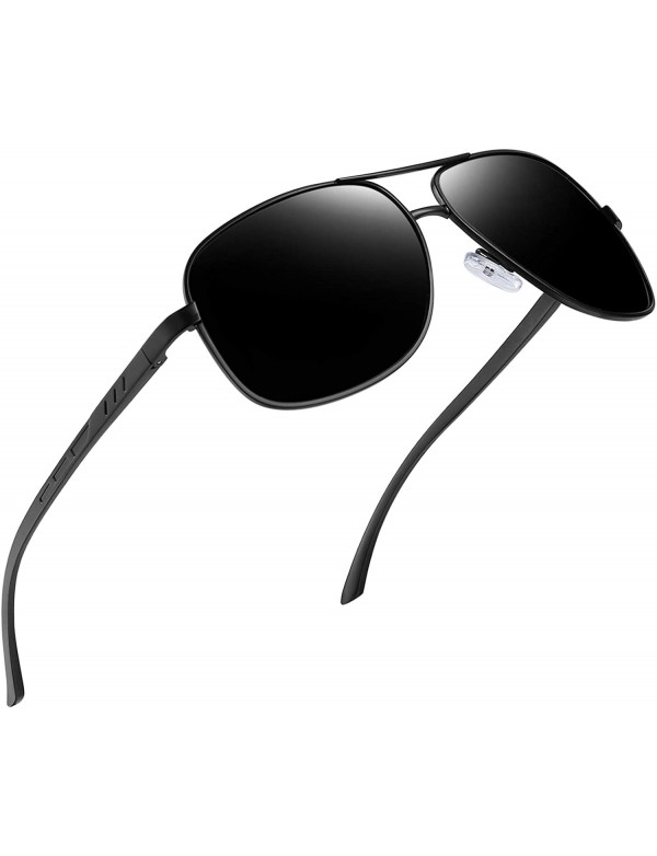 Shield Polarized Sunglasses for Men- Lightweight Metal Frame Driving Mens Sunglasses - Black Al-mg - CJ12EWT6Q1D $13.96