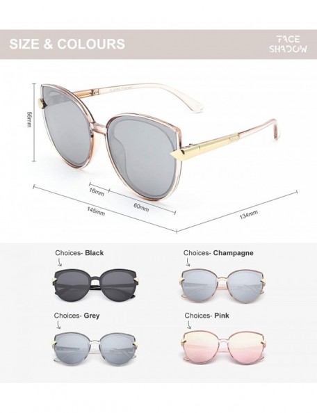 Oversized Retro Oversized Round Cat Eye Polarized Sunglasses for Women - Mirrored Lenses UV400 Protection - CN18WQI4S4N $13.27