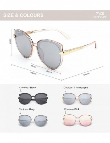 Oversized Retro Oversized Round Cat Eye Polarized Sunglasses for Women - Mirrored Lenses UV400 Protection - CN18WQI4S4N $13.27