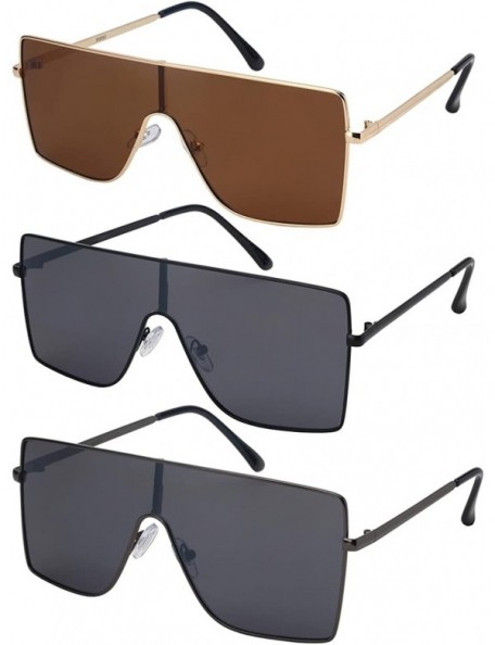 Shield Large Flat Top One Piece Flat Lens Mono Shield Sunglasses 55692 - Gold Frame/Brown Lens - C118EXGIM06 $10.95