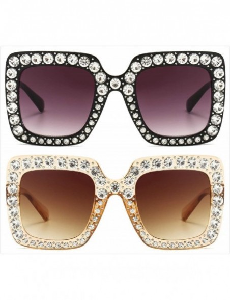 Square Oversized Sunglasses for Women Square Thick Frame Bling Bling Rhinestone Novelty Shades - CH18I5CLI93 $18.66