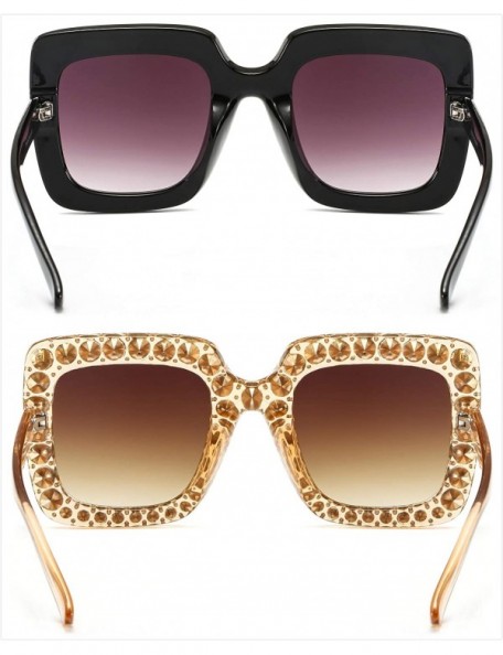 Square Oversized Sunglasses for Women Square Thick Frame Bling Bling Rhinestone Novelty Shades - CH18I5CLI93 $18.66