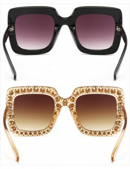 Square Oversized Sunglasses for Women Square Thick Frame Bling Bling Rhinestone Novelty Shades - CH18I5CLI93 $18.66