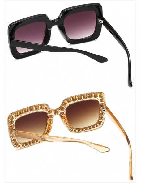 Square Oversized Sunglasses for Women Square Thick Frame Bling Bling Rhinestone Novelty Shades - CH18I5CLI93 $18.66