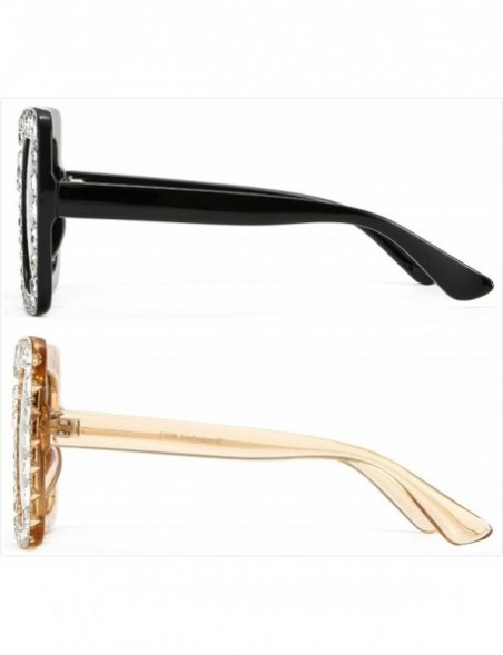 Square Oversized Sunglasses for Women Square Thick Frame Bling Bling Rhinestone Novelty Shades - CH18I5CLI93 $18.66