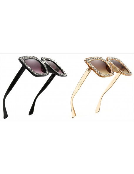 Square Oversized Sunglasses for Women Square Thick Frame Bling Bling Rhinestone Novelty Shades - CH18I5CLI93 $18.66
