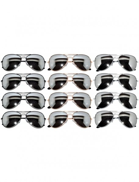 Aviator Stylish Aviator Eyeglasses Metal Gold Silver Black Frame Colored Mirror Lens 12 Pack - CC127CTZDQJ $19.72