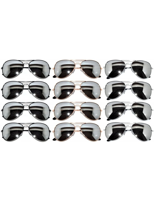 Aviator Stylish Aviator Eyeglasses Metal Gold Silver Black Frame Colored Mirror Lens 12 Pack - CC127CTZDQJ $19.72