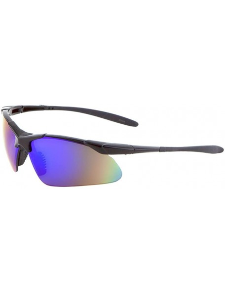 Rimless Men Sport Wrap Around Sunglasses Driving Motocycle Sport Golf Eyewear - Mj0086-blue/Green - CL182E0DQ6H $11.45