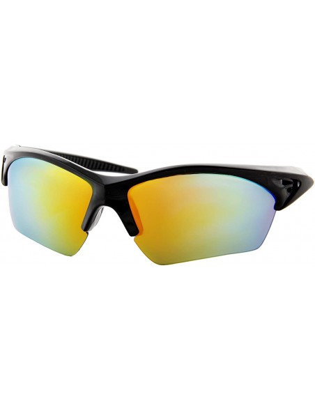 Sport Unisex Sunglasses Sports Multi-Color Mirror Lens Fishing Cycling - Black Frame/ Mirror Orange - Yellow Lens - CR18IZH0Z...