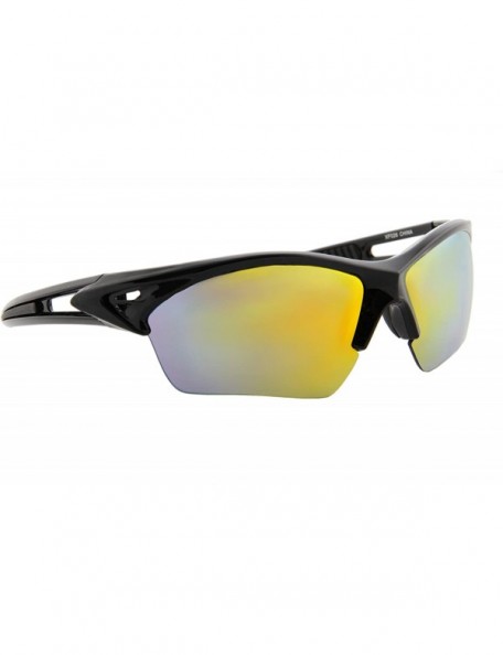 Sport Unisex Sunglasses Sports Multi-Color Mirror Lens Fishing Cycling - Black Frame/ Mirror Orange - Yellow Lens - CR18IZH0Z...