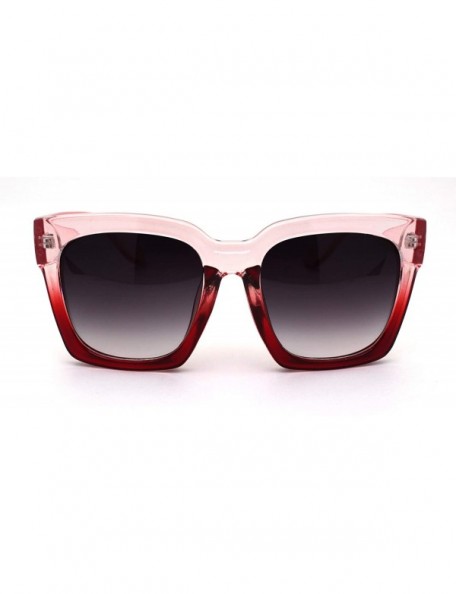 Rectangular Womens XL Oversize Horned Rim Thick Plastic Retro Sunglasses - Pink Red Smoke - CK190R7N4NA $14.53
