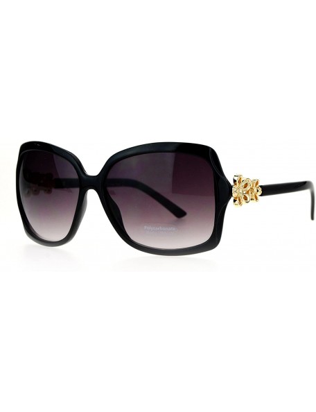 Square Womens Square Frame Sunglasses Classic Design Floral Accent Side UV 400 - Black - CJ188LL7R8S $11.61