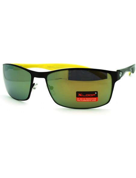 Rectangular Mens Fashion Sunglasses Sporty Rectangle Stylish Shades - Black Yellow - C311GPCT3QV $12.84