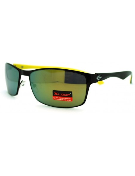 Rectangular Mens Fashion Sunglasses Sporty Rectangle Stylish Shades - Black Yellow - C311GPCT3QV $12.84