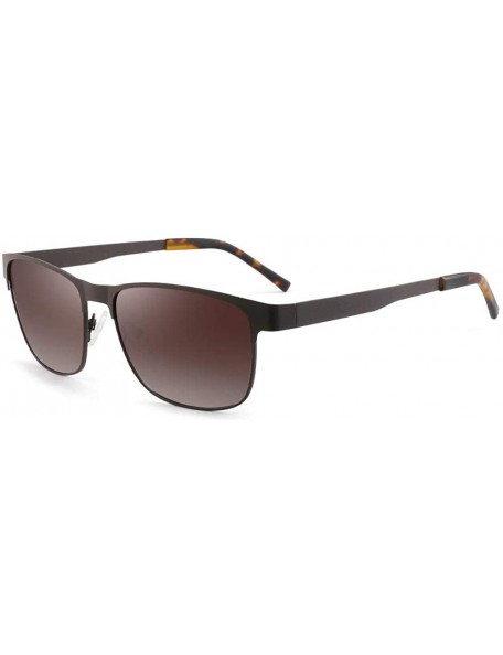 Oval Easy to carry metal frame polarized UV400 polarized men's sunglasses - Brown Frame Gradient Brown Lens - CN190MTD644 $75.84