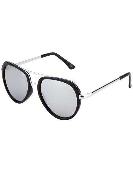 Aviator Color Mirror Flat Lens Thick Plastic Frame Round Aviator Sunglasses - Grey Silver - C6190OKHMUU $13.61