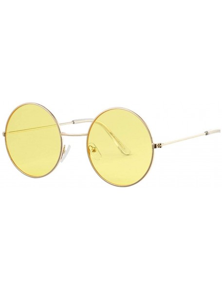 Round Women Round Sunglasses Fashion Vintage Metal Frame Ocean Sun Glasses Shade Oval Female Eyewear - Gold Yellow - CK198AI9...