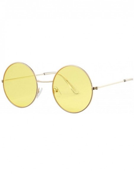 Round Women Round Sunglasses Fashion Vintage Metal Frame Ocean Sun Glasses Shade Oval Female Eyewear - Gold Yellow - CK198AI9...
