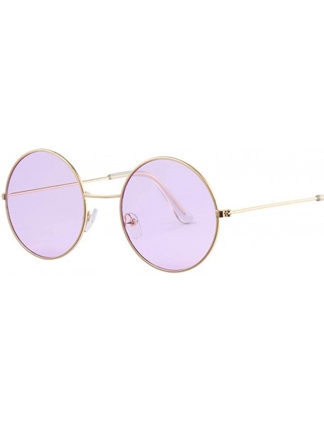 Round Women Round Sunglasses Fashion Vintage Metal Frame Ocean Sun Glasses Shade Oval Female Eyewear - Gold Yellow - CK198AI9...