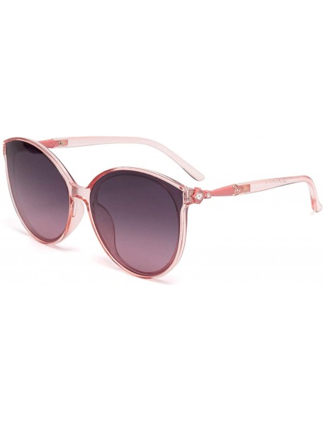 Sport Womens Round Polarized Ladies Sunglasses with Diamond for Women Stylish Plastic Frame 0238 - Pink - CM1986ZS8OI $30.66