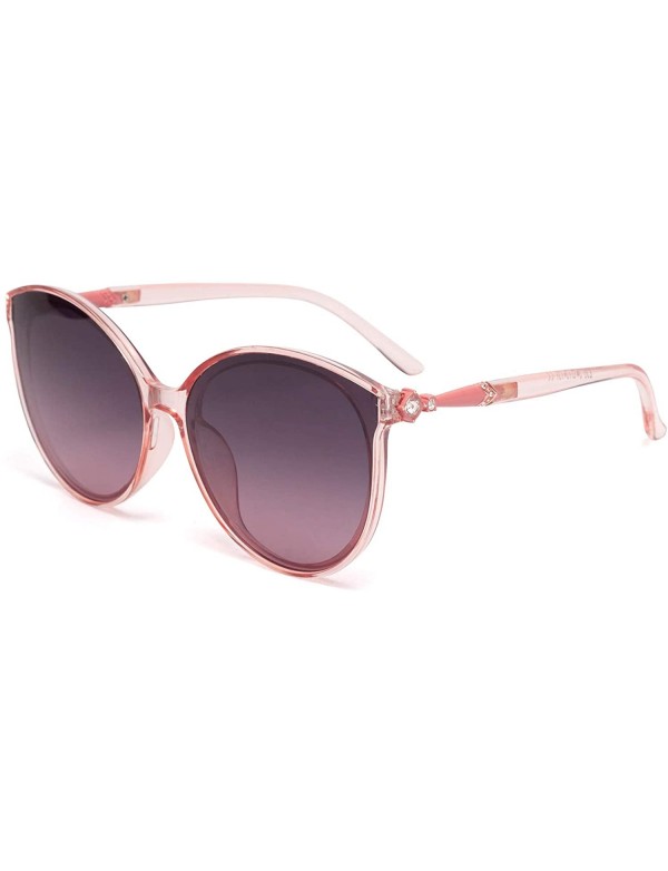 Sport Womens Round Polarized Ladies Sunglasses with Diamond for Women Stylish Plastic Frame 0238 - Pink - CM1986ZS8OI $17.92