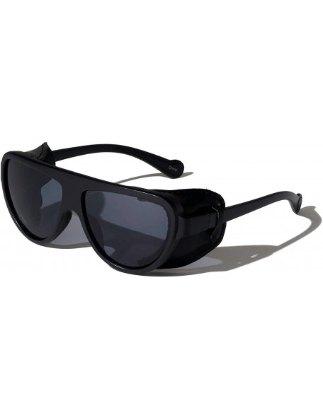 Shield Classic Side Leather Shield Lens Sunglasses - Black - CD1972IZHXX $27.76