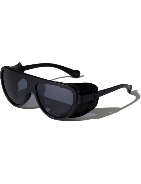 Shield Classic Side Leather Shield Lens Sunglasses - Black - CD1972IZHXX $17.57