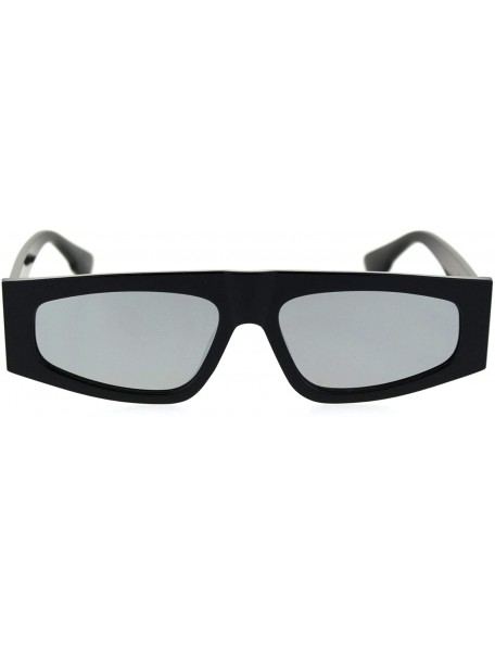 Rectangular Flat Top Narrow Rectangular Hippie Pimp Retro Sunglasses - Black Silver Mirror - CO18S3G3N4E $12.23