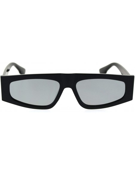 Rectangular Flat Top Narrow Rectangular Hippie Pimp Retro Sunglasses - Black Silver Mirror - CO18S3G3N4E $12.23