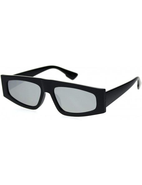 Rectangular Flat Top Narrow Rectangular Hippie Pimp Retro Sunglasses - Black Silver Mirror - CO18S3G3N4E $12.23