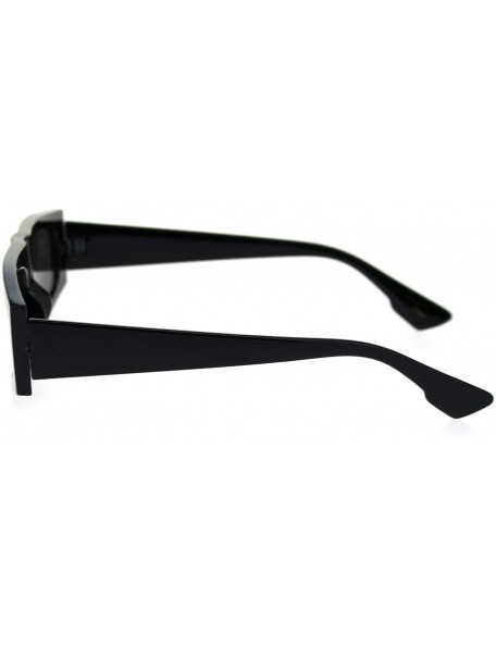 Rectangular Flat Top Narrow Rectangular Hippie Pimp Retro Sunglasses - Black Silver Mirror - CO18S3G3N4E $12.23