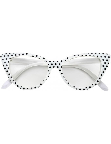 Goggle Women's Cateye Vintage Sunglasses UV400 - White Black Dots Frame / Clear Lens - CQ126HZ028D $20.53
