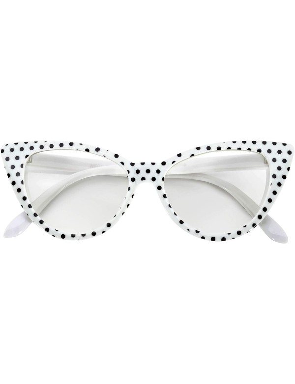 Goggle Women's Cateye Vintage Sunglasses UV400 - White Black Dots Frame / Clear Lens - CQ126HZ028D $9.64