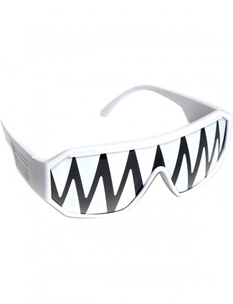 Shield Shark Teeth White Frame Mirror Shield Sunglasses - CQ11V1NZBIN $21.00