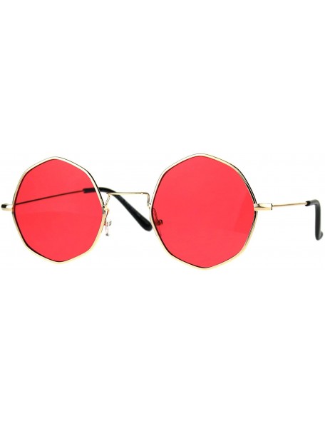 Round Round Octagon Shape Sunglasses Vintage Thin Metal Fashion Color Lens UV 400 - Gold (Red) - C01806A3HG7 $11.03