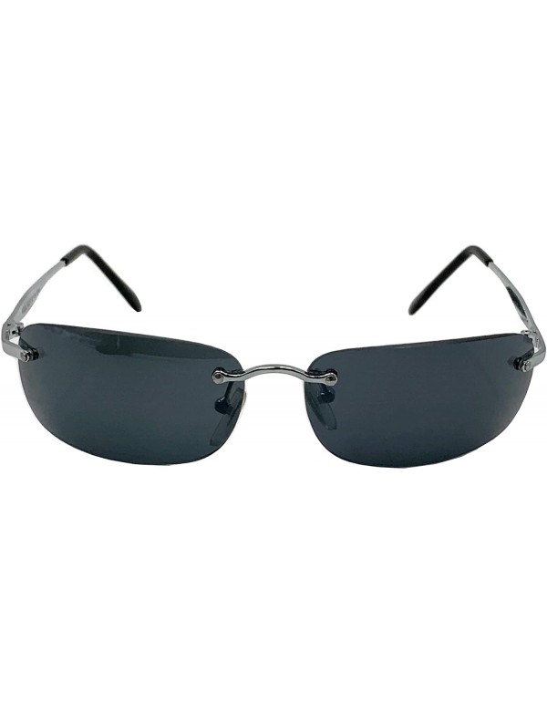 Rectangular Secret Agent Sunglasses - Rimless Matrix Smith Brown Jones - Rectangle Dark Lens - Silver - CM18ZQ2L9RG $11.60