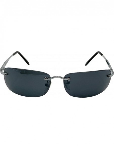 Rectangular Secret Agent Sunglasses - Rimless Matrix Smith Brown Jones - Rectangle Dark Lens - Silver - CM18ZQ2L9RG $11.60