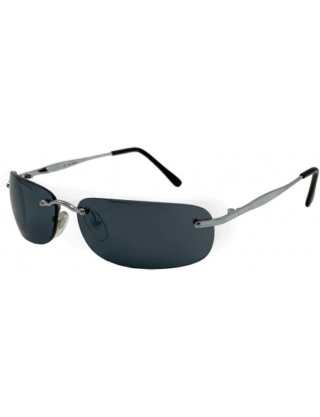 Rectangular Secret Agent Sunglasses - Rimless Matrix Smith Brown Jones - Rectangle Dark Lens - Silver - CM18ZQ2L9RG $11.60