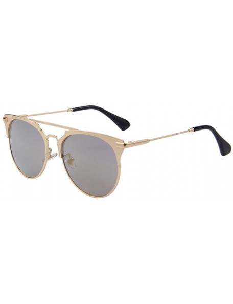 Semi-rimless Women UV400 Cat Eye Mirror Sunglasses Classic Shades Double-Bridge Sun glasses - Brown - CW17Z3DRGL6 $15.43