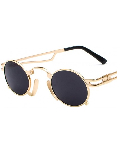 Oval Punk Sunglasses Men Vintage Small Oval Sun Glasses For Women Summer 2018 UV400 - Gold With Black - CF18D4OOM09 $11.17