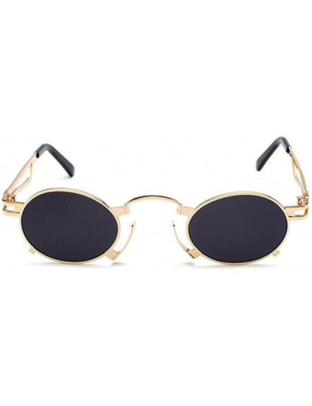 Oval Punk Sunglasses Men Vintage Small Oval Sun Glasses For Women Summer 2018 UV400 - Gold With Black - CF18D4OOM09 $11.17