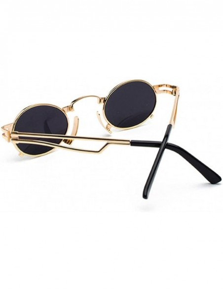 Oval Punk Sunglasses Men Vintage Small Oval Sun Glasses For Women Summer 2018 UV400 - Gold With Black - CF18D4OOM09 $11.17