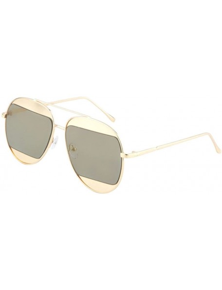 Aviator Split Iridium/Mirror Lens Oversized Gold Aviator Sunglasses - Gold Metal Frame - CP18593IYMW $13.48